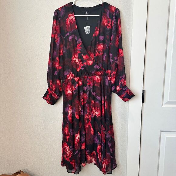 NWOT Jason Wu Black Red Purple Faux Wrap Bold Floral Dress - Size M - EUC - Picture 1 of 8